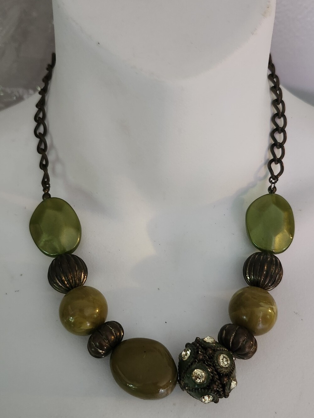 Chunky Brown & Olive Green Statement Beaded Necklace